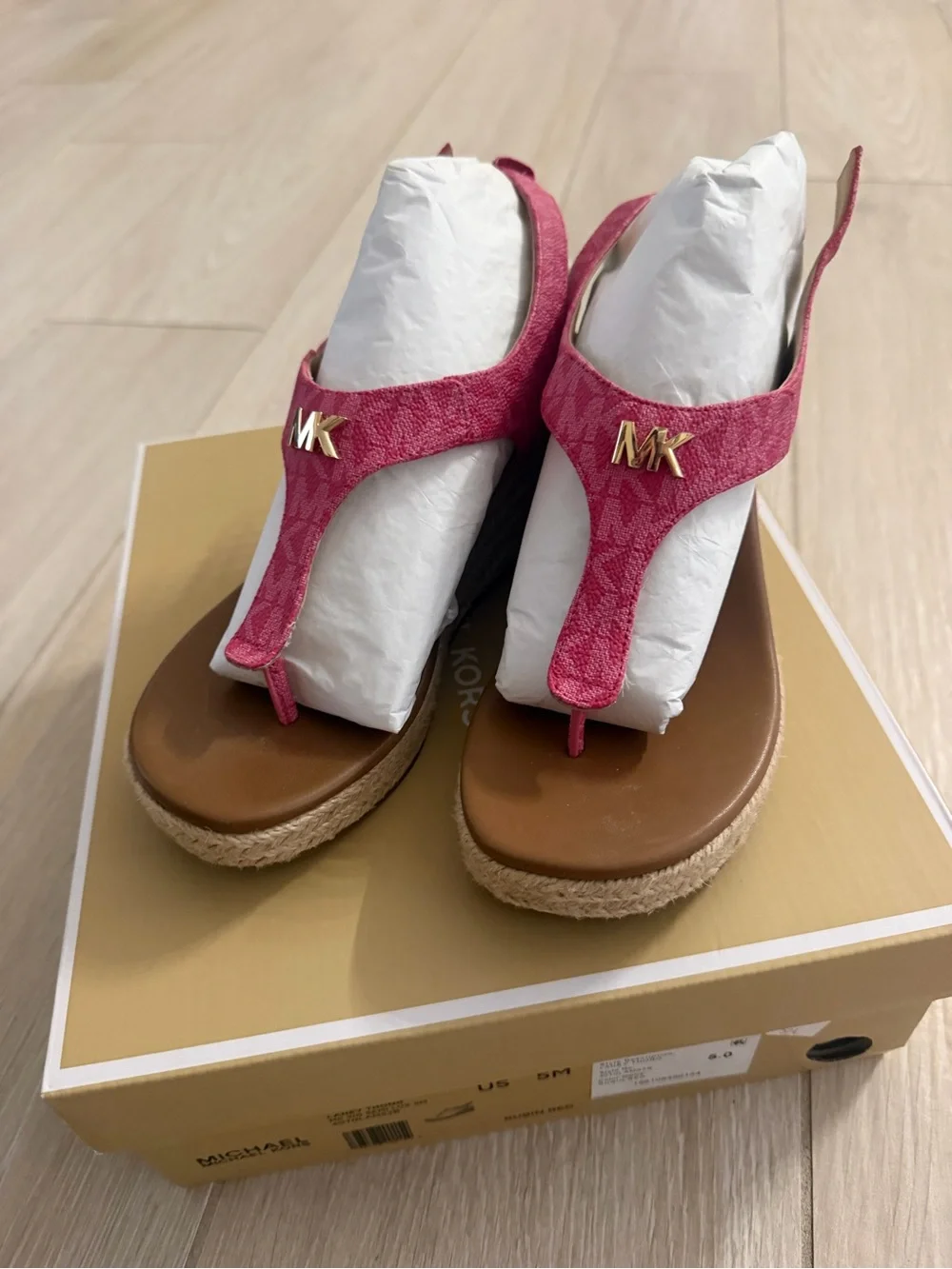 Michael Kors Pink Logo Wedge Thong Sandals